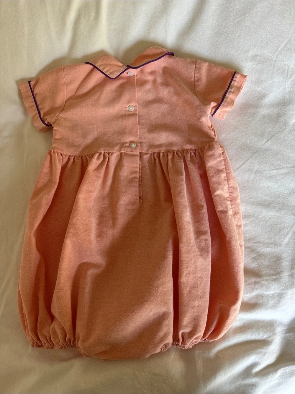 Smocked Orange Baby Bubble Romper with Tiger Embroidery